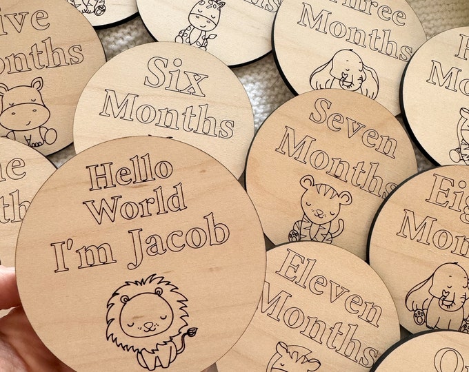Baby milestone wooden discs, Baby milestone cards, baby shower gift, new baby gift, Safari, gift for mummy to be, gift for new parents