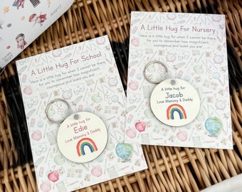 Personalised school keyring, personalised nursery keyring, starting school gift, starting nursery gift, little hug keyring, back to school