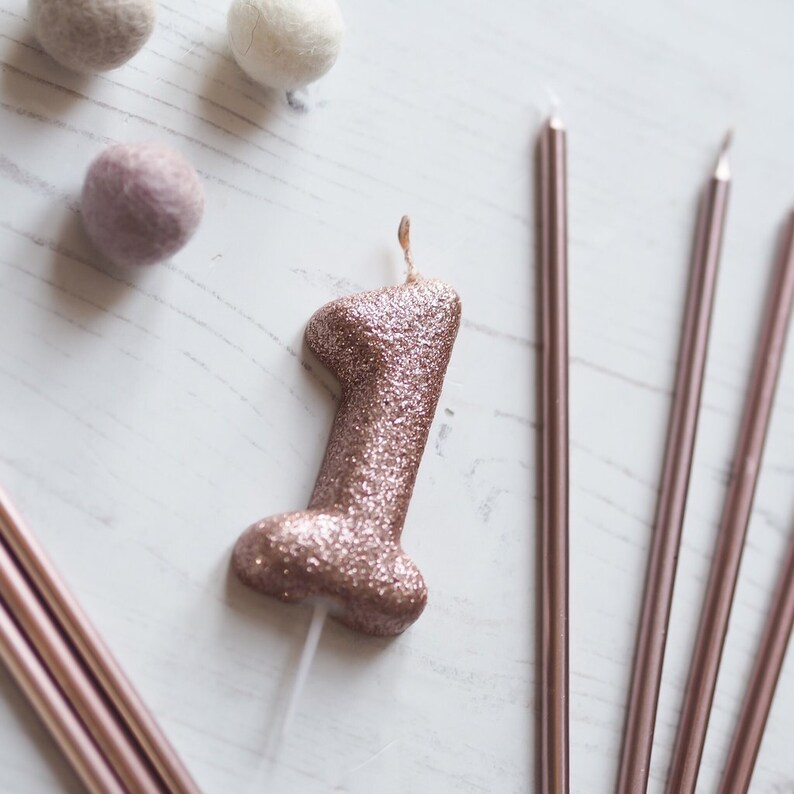Rose Gold Candle Birthday Candle Glitter Candle 1 Candle Etsy