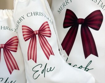 Personalised santa sack, Christmas sack, Christmas nutcracker, christmas bow, girl, boy, Christmas Eve box, first Christmas gift