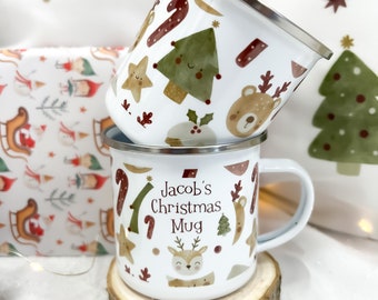 Personalised kids Christmas mug, hot chocolate mug, Christmas Eve, Christmas Eve box filler, Christmas reindeer, fawn, pudding, boy, girl,
