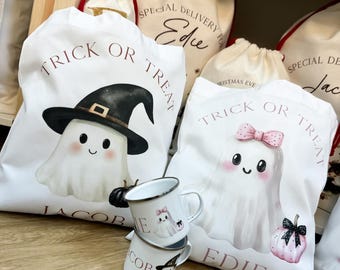 Halloween treat bag, trick or treat bag, trick or treat, personalised halloween bag, personalised gift bag, pumpkin, ghost