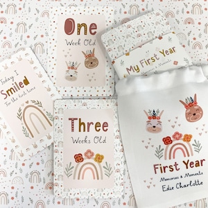 Cartes d'étape de bébé, arc-en-ciel, lapin, cartes d'étape de lapin arc-en-ciel, grossesse, cadeau de baby shower, bébé arc-en-ciel, cadeau de naissance.