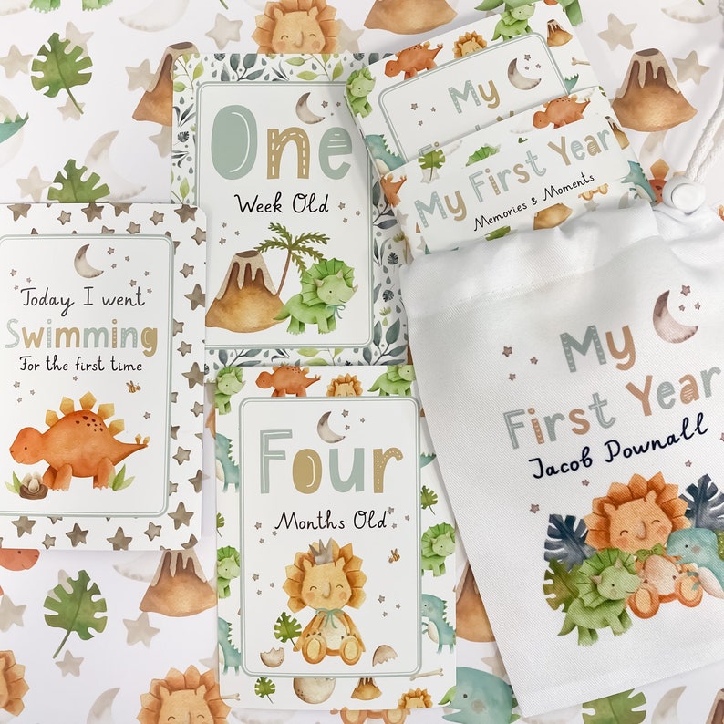 Watercolor Dinosaur Baby Milestone Cards, Unisex Gift - Etsy