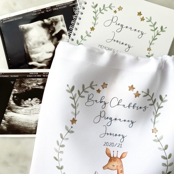 Personalized Pregnancy Journal, Milestone Cards, Keepsake Storage Bag