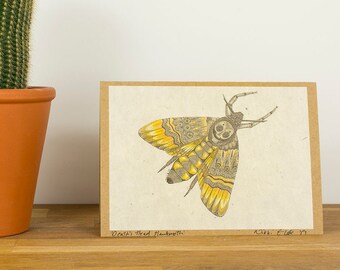 Death's-head Hawkmoth, signed art print blank greeting card, card design printed on lokta paper mounted on recycled Kraft card, butterfly