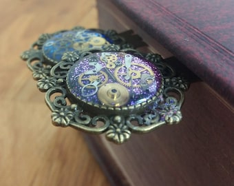 Timeless Steampunk bookmark, bookmark made with recycled watch parts, resin and glitter, coloured mechanical bookmarks with cogs and gears