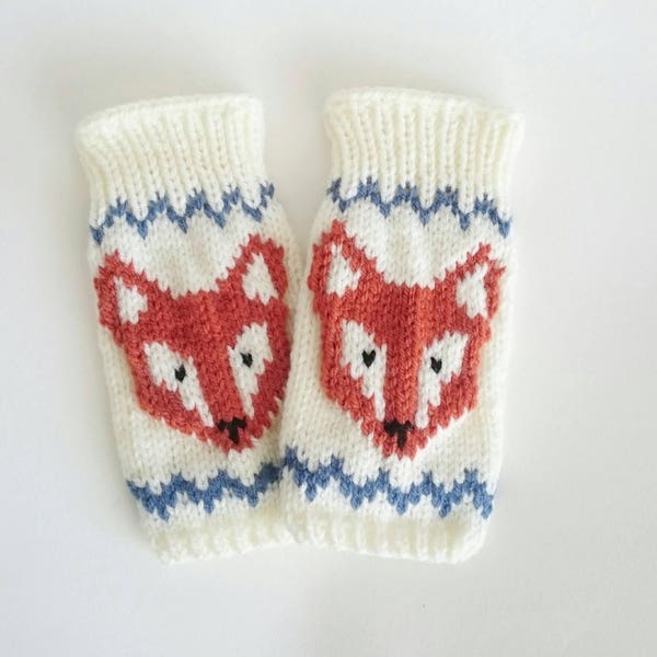 Knitted Fingerless Fox Gloves - Gloves, Mittens, Wrist Warmers, Gift Ideas, For Her, Winter Accessories