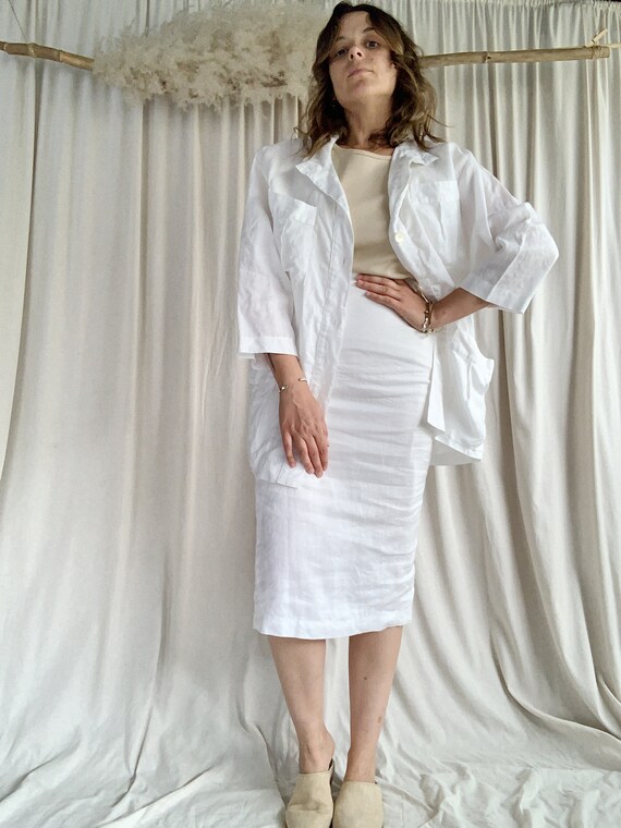 90s White Linen Skirt Set