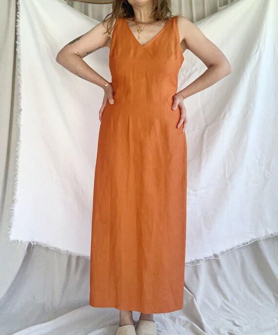 Tangerine Linen Column Dress