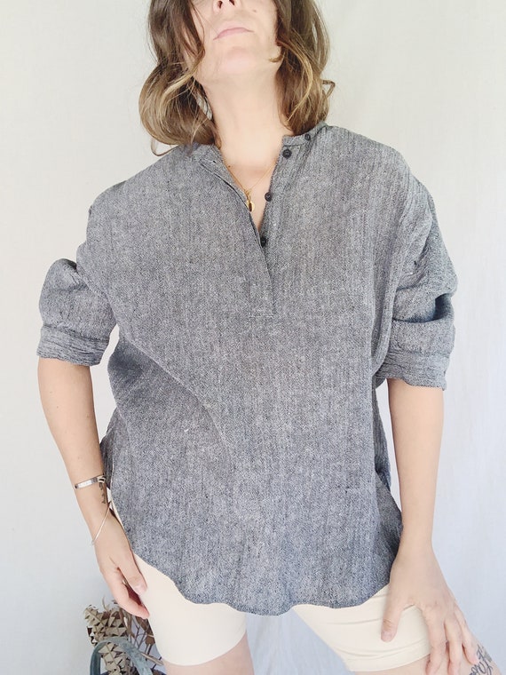 Textured Blue Linen Popover Shirt - Etsy