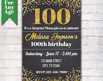 100th birthday invitations etsy