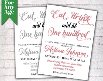 100th birthday invitations etsy