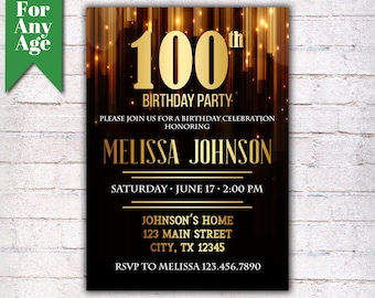 100th birthday invitations etsy
