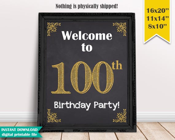 Willkommen Zum Geburtstag Schild 100 Geburtstag Tafel Etsy