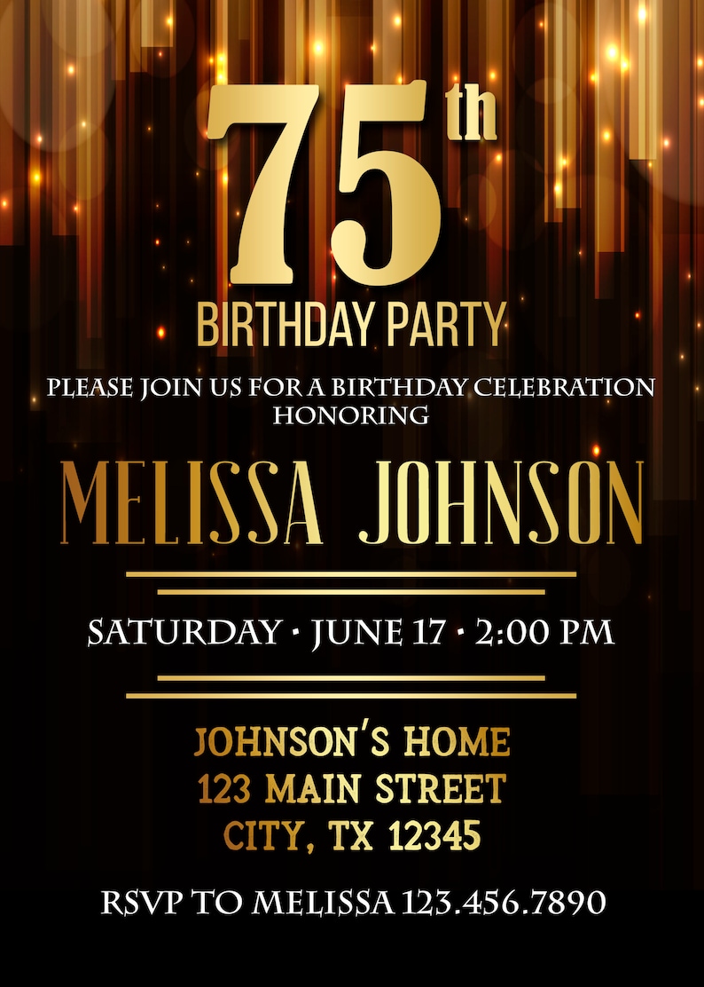 75th Birthday Invitation Birthday Party Invite Printable Etsy