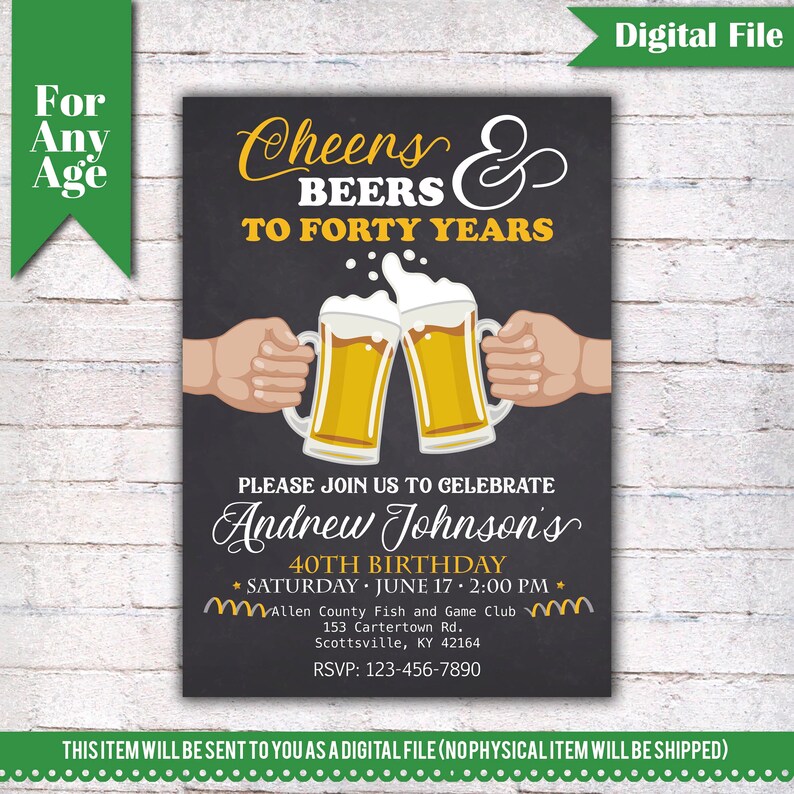 Cheer und Bier bis 40 Jahre Geburtstag PartyEinladung 40. Etsy