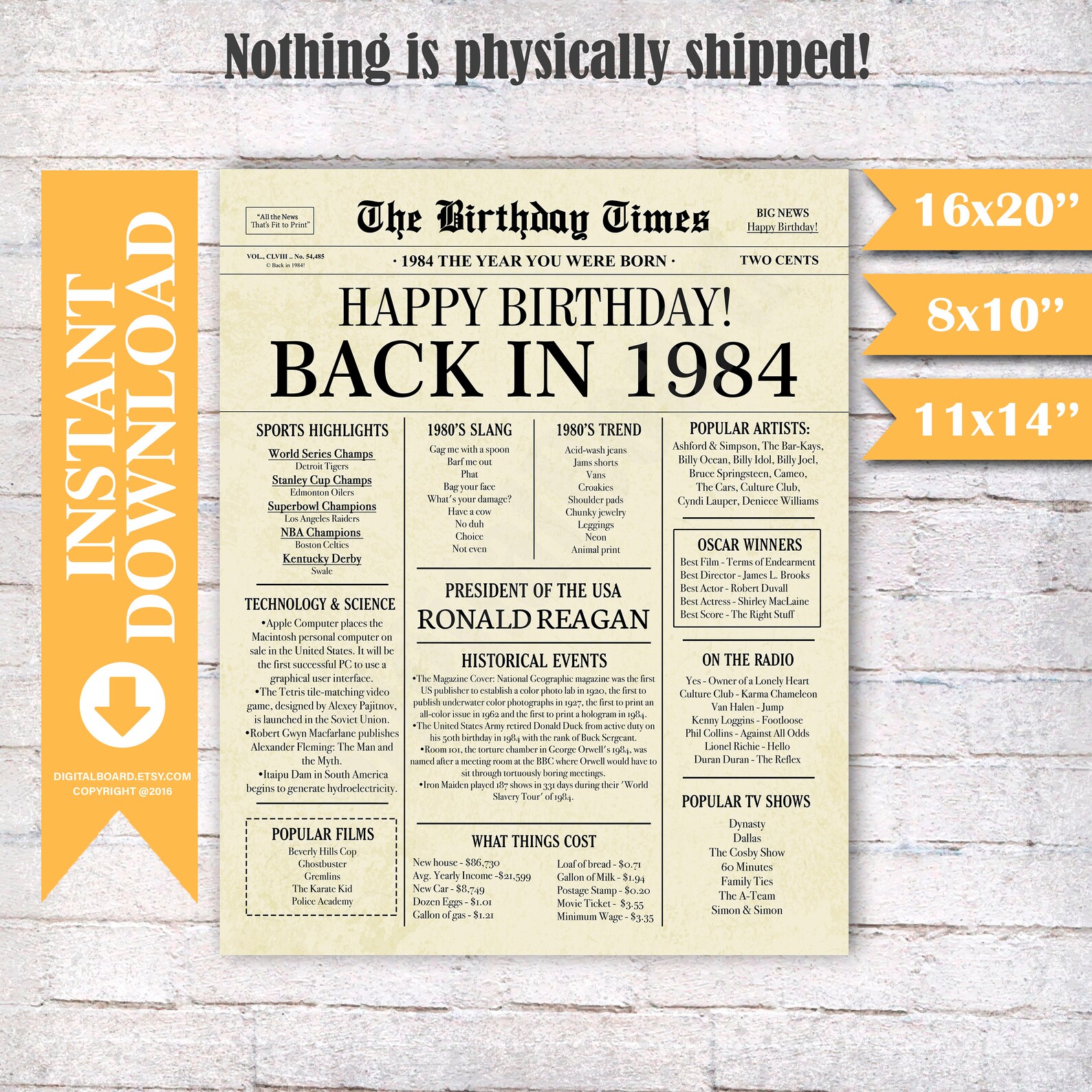 Back in 1984 Poster 37th birthday NEWSPAPER Sign 1984 | Etsy