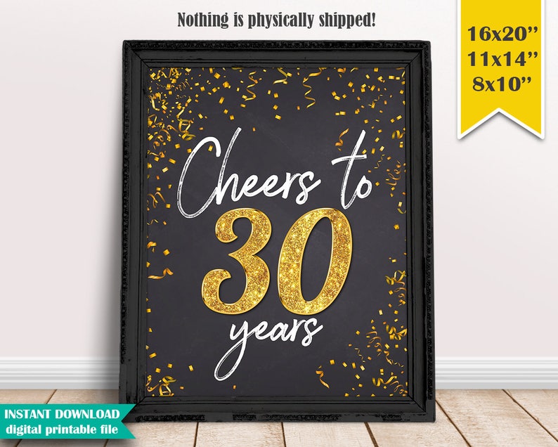 Cheers and Beers to 30 Years Printable Sign 30th Birthday | Etsy