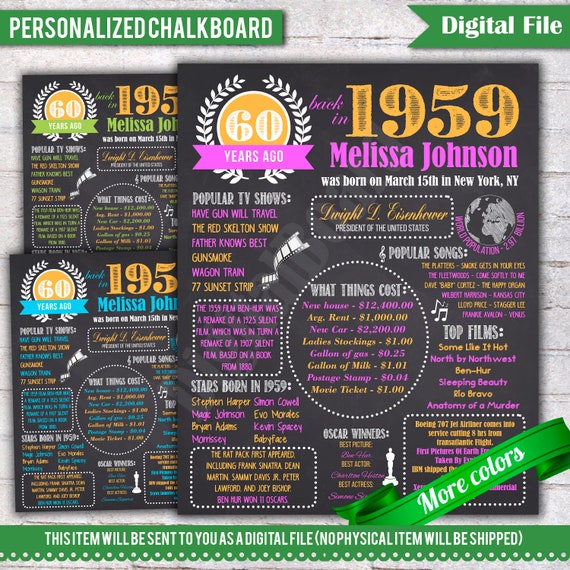 1959 Birthday Board 60th Birthday Gifts For Women 60th Etsy