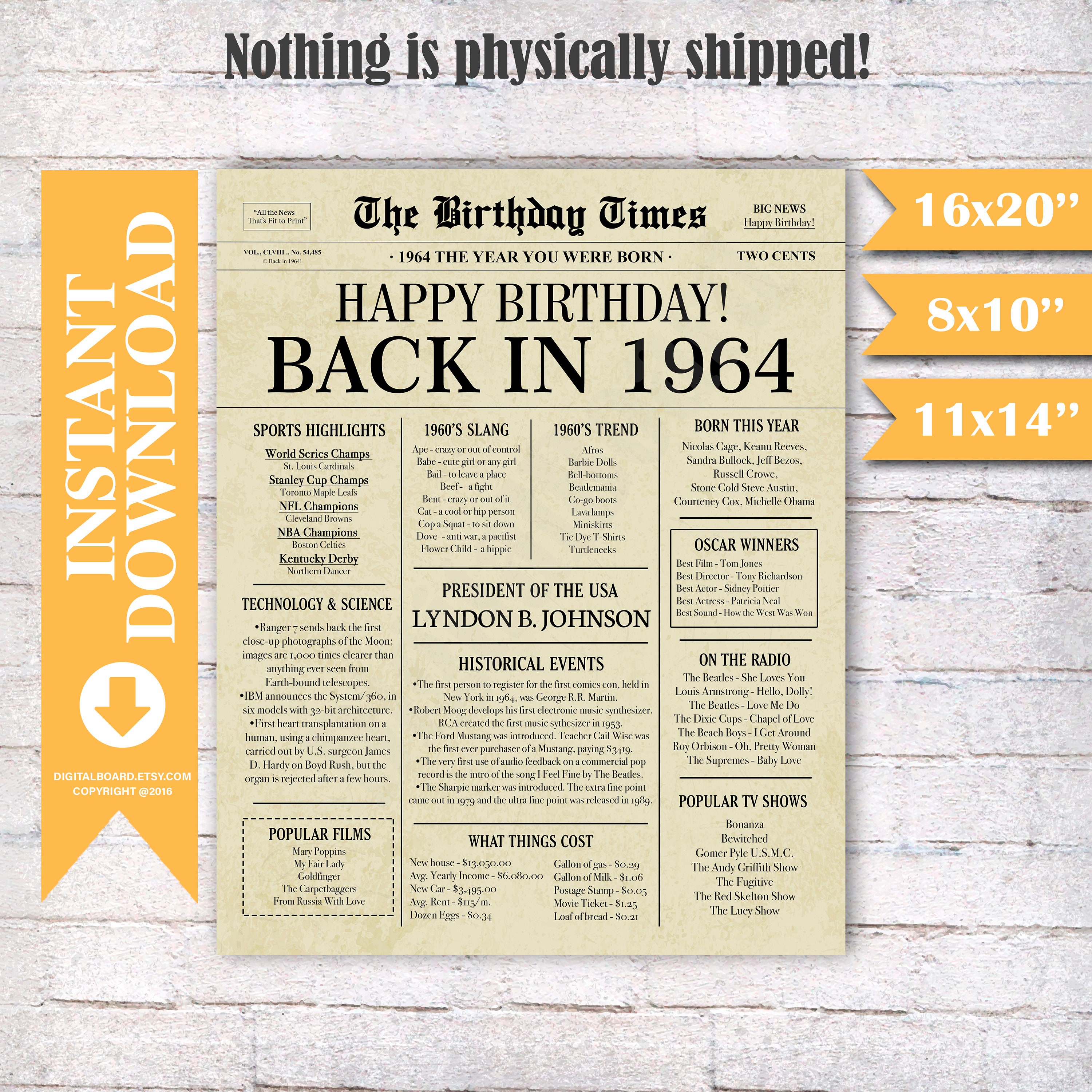Back In 1964 Printable Newspaper - Il Fullxfull.2422970400 Rdpu 