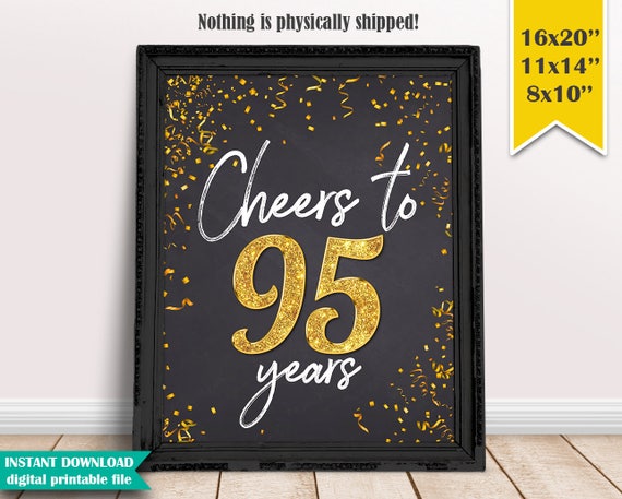 Cheers to 95 Years 95th Birthday Chalkboard Poster Sign Gold | Etsy