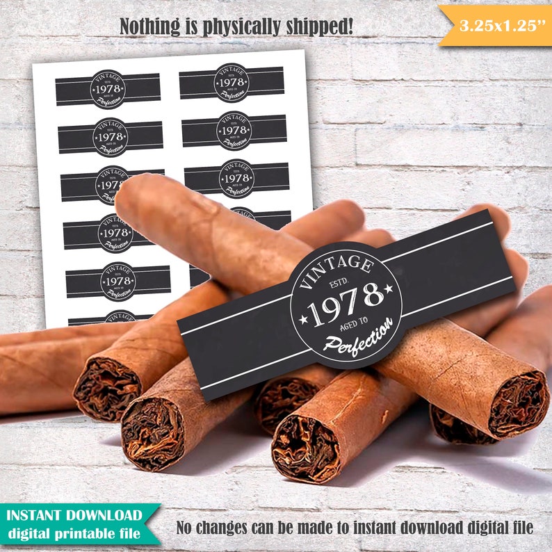 Cigar Labels 40th Birthday Cigar Band, 1978 Traditional Outdated towards Perfection Birthday Cigar Labels, Cigar Social gathering Printable Fast Obtain - SM13 picture about Free Printable Cigar Labels identified as Cigar Labels 40th Birthday Cigar Band, 1978 Classic Previous in direction of Perfection Birthday Cigar Labels, Cigar Get together Printable Quick Obtain - SM13