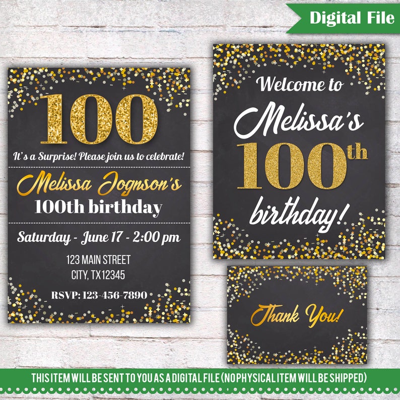 100th Birthday Invitation Birthday Party Invite Printable | Etsy