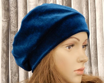 Turquoise blue velvet hat women Beret headwear fits S-L