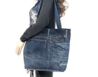 Große Einkaufstasche Recycled Denim Jeans Umhängetasche Handmade einzigartige original Tasche