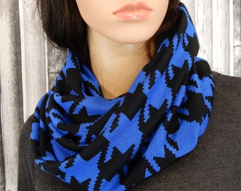 Winter blue scarf houndstooth Round loop neck warmer Twisted snood for women