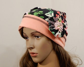 Double sided beanie hat women Floral beanie Summer theadwear with flower pin Fits M-XL