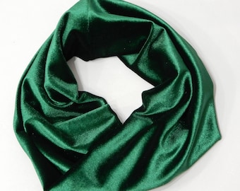 Green velvet twisted loop scarf for women Circle scarf 26"
