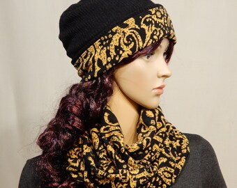 Ensemble bonnet d'hiver écharpe femme Foulard long à boucle débordante Bonnet adapté à la taille S-L