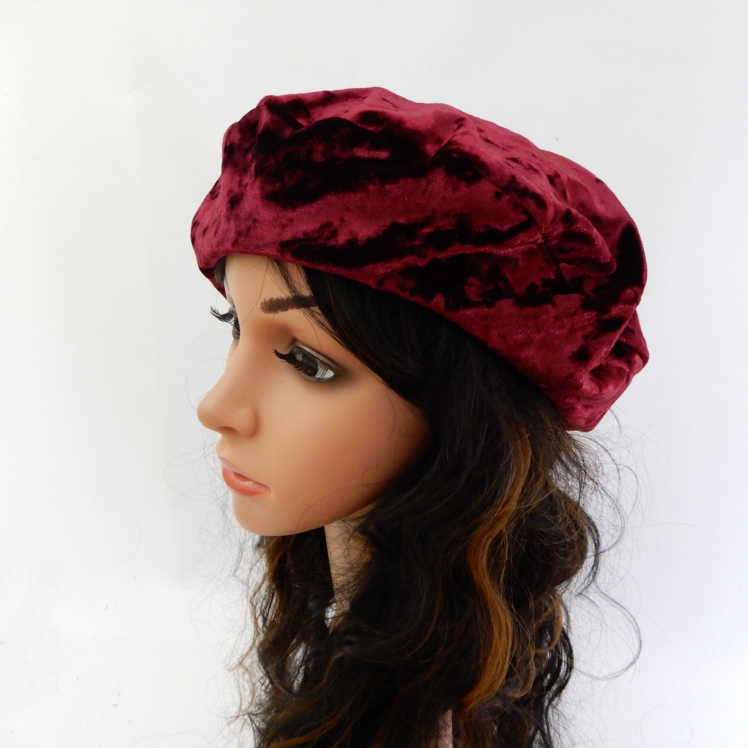 Burgundy red velvet beret Womens beret hat with flower pin Etsy