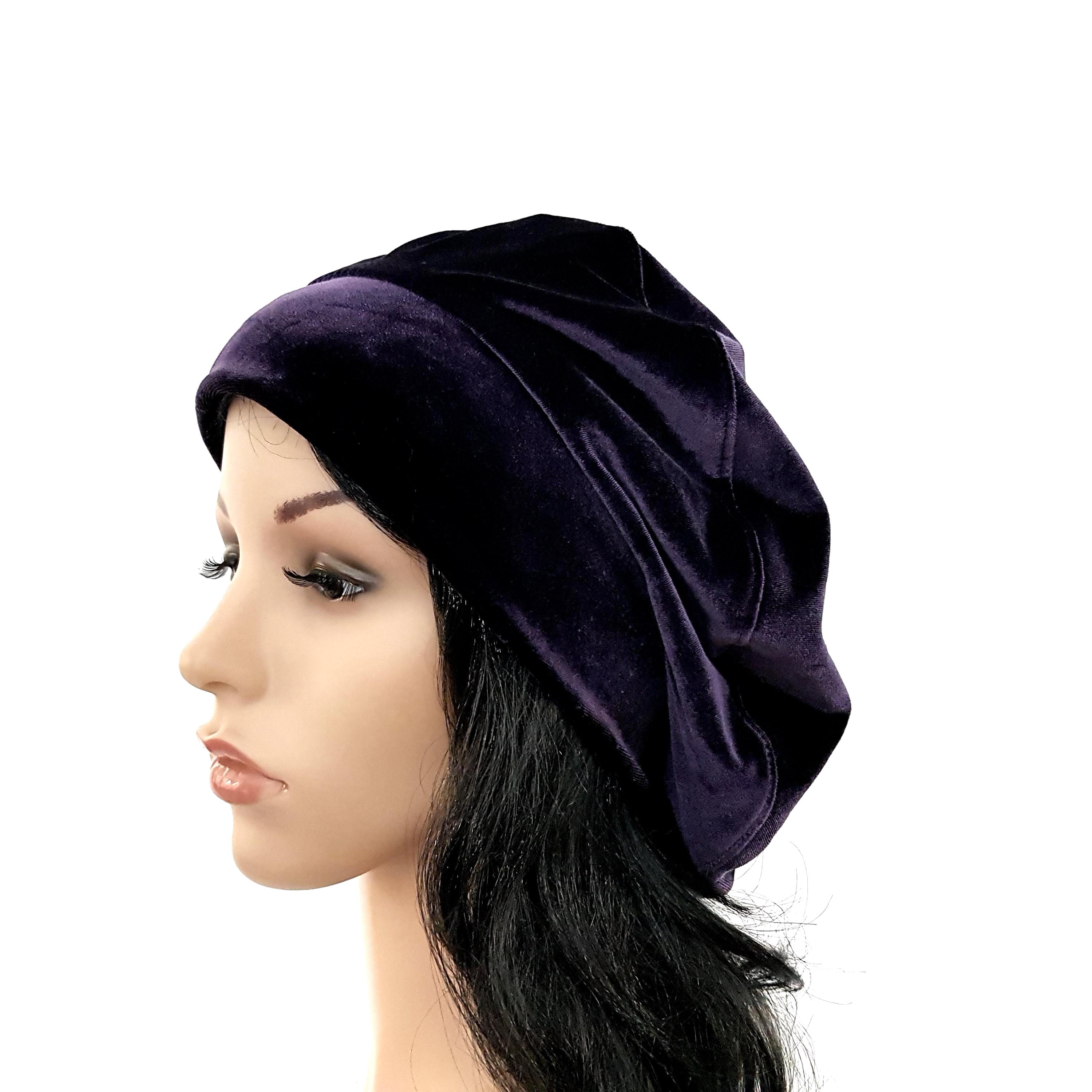 Womens Hats Dark Purple Velvet Slouchy Beret Headwear Lined  display picture 2