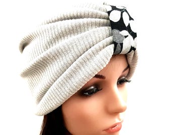 Winter turban hat women Front knot beanie Double sided headwear fits S-L