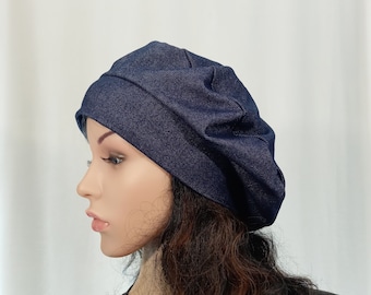Ungefütterte Sommer Baskenmütze Blau leichte slouchy Baskenmütze für Frauen Jersey Mütze Passt S-L