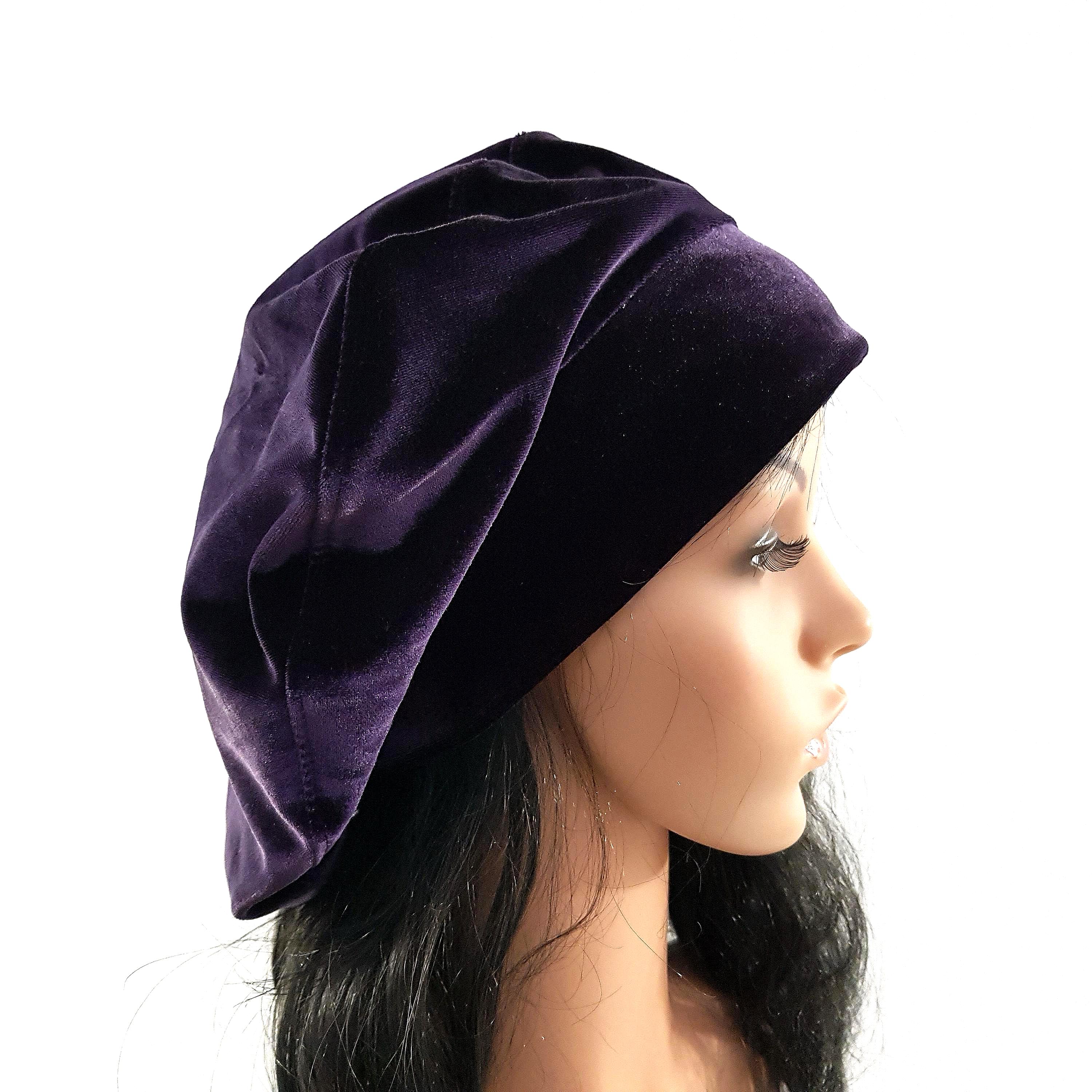 Velvet slouchy beret hat for women Headwear fully lined Custom size