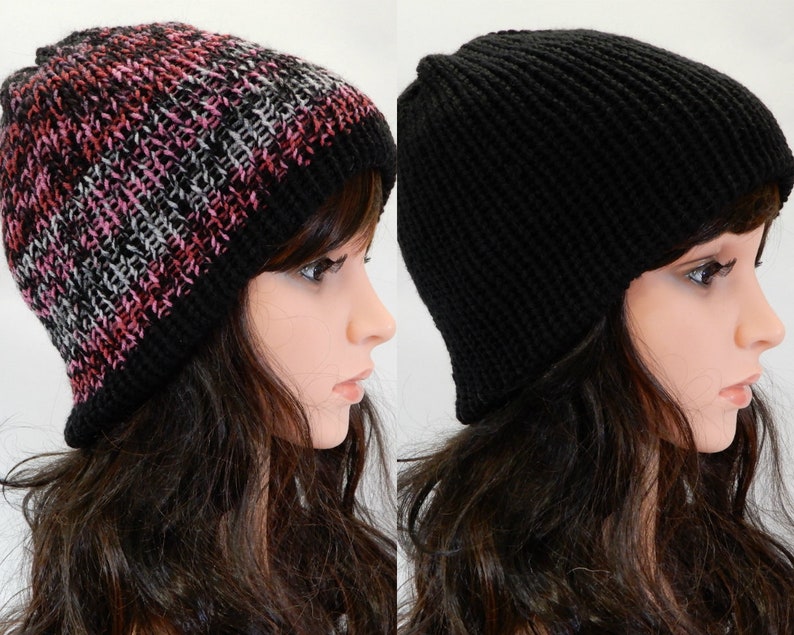 Winter beanie hat women girl Reversible beanie Double knit hat Winter hat Knit cap winter Ski hat stretch S-L