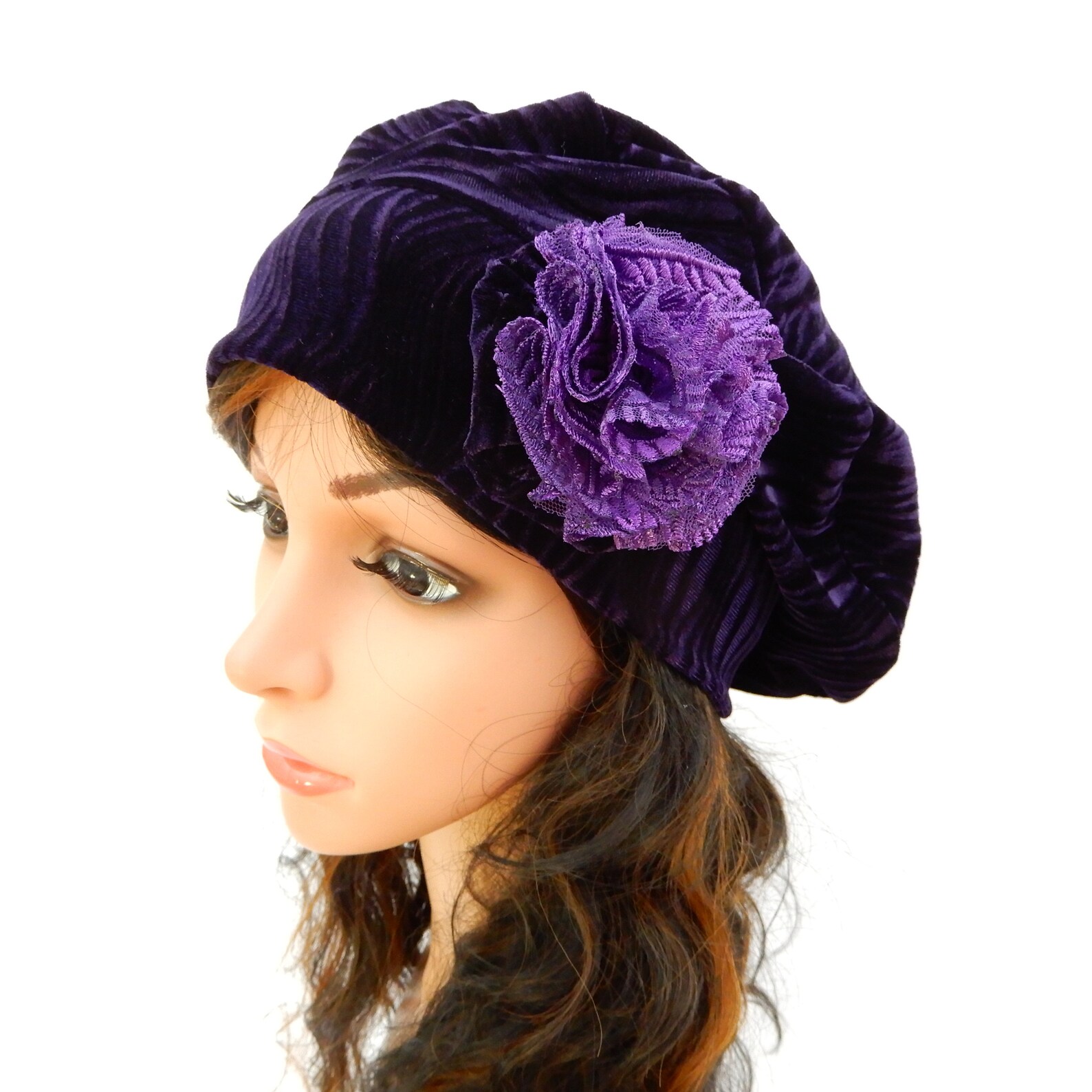 Velvet beret hat for women Stretchy velvet beret with flower Etsy