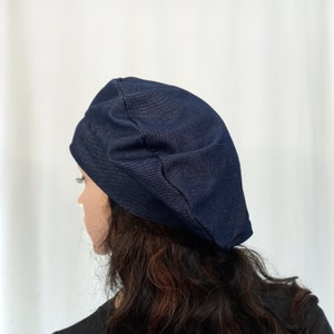 Unlined summer beret Blue lightweight slouchy beret for women Jersey hat Fits S-L zdjęcie 5