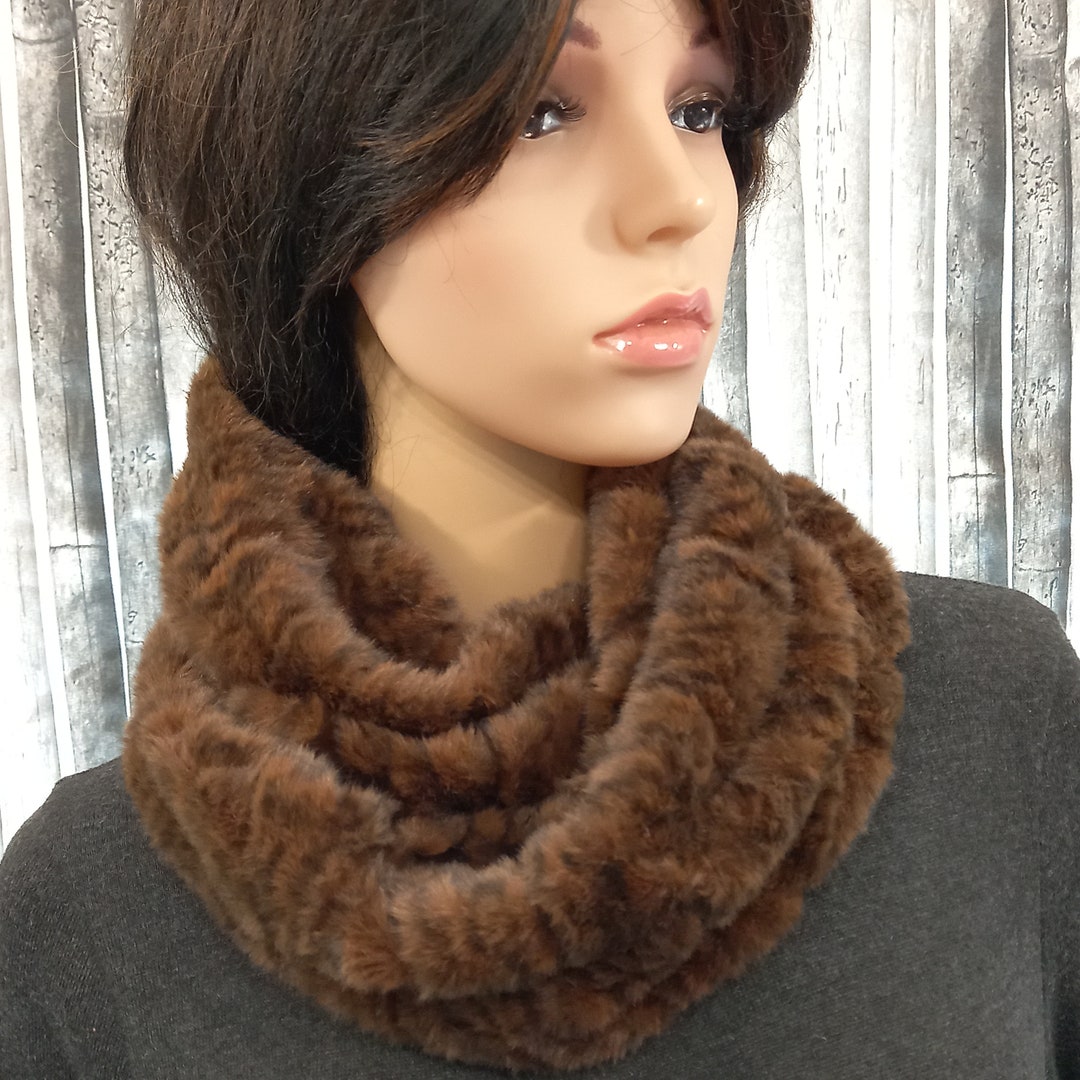Brown Fake Fur Scarf Twisted Snood for Women Infinity Loop Etsy