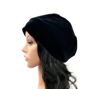 Black beret for women Velvet hat lined Headwear stretchy Fits S-L