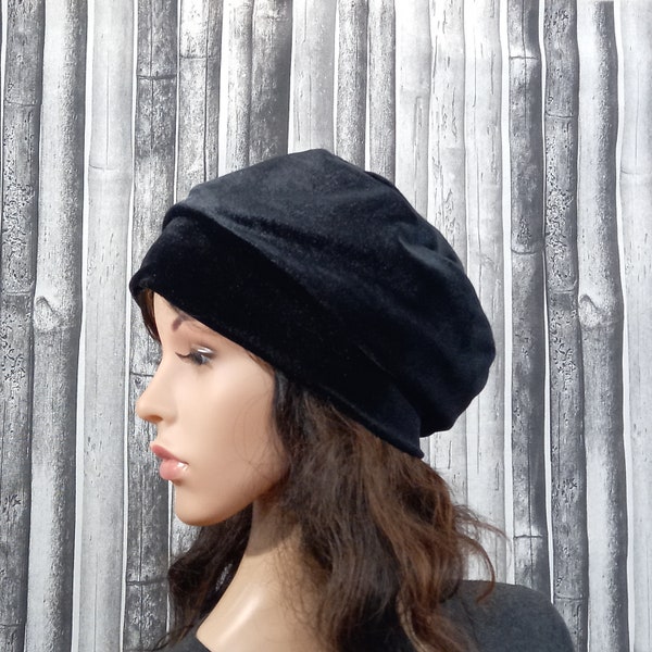 Black beret for women Velvet hat Headwear lined Fits S-L