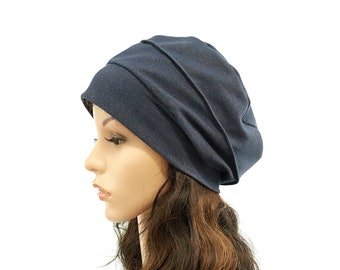 Lightweight beret hat women Unlined headwear Beanie blue/gray denim color Fits S-L