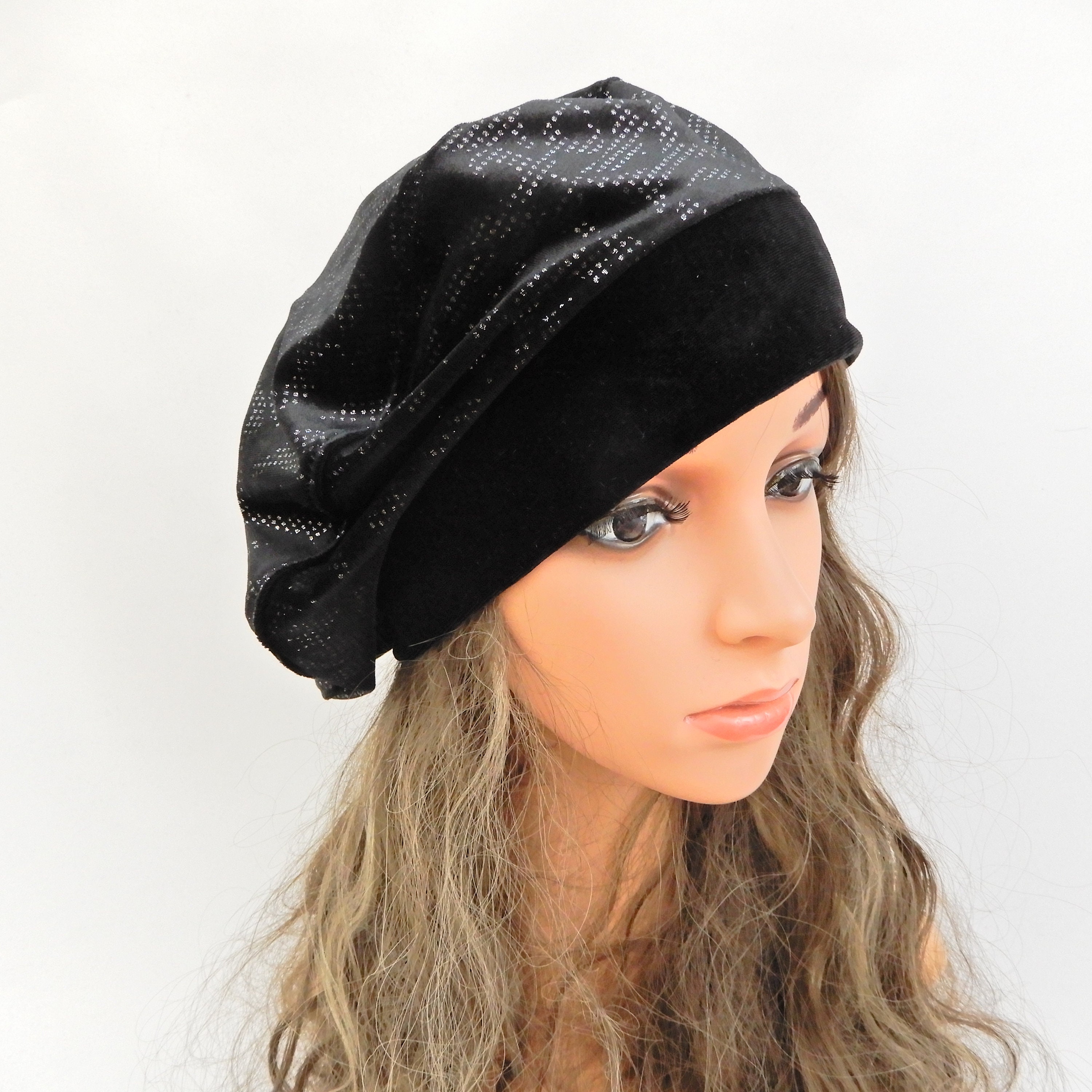 Velvet hat for women Beret hat with flower pin Slouchy beanie Etsy