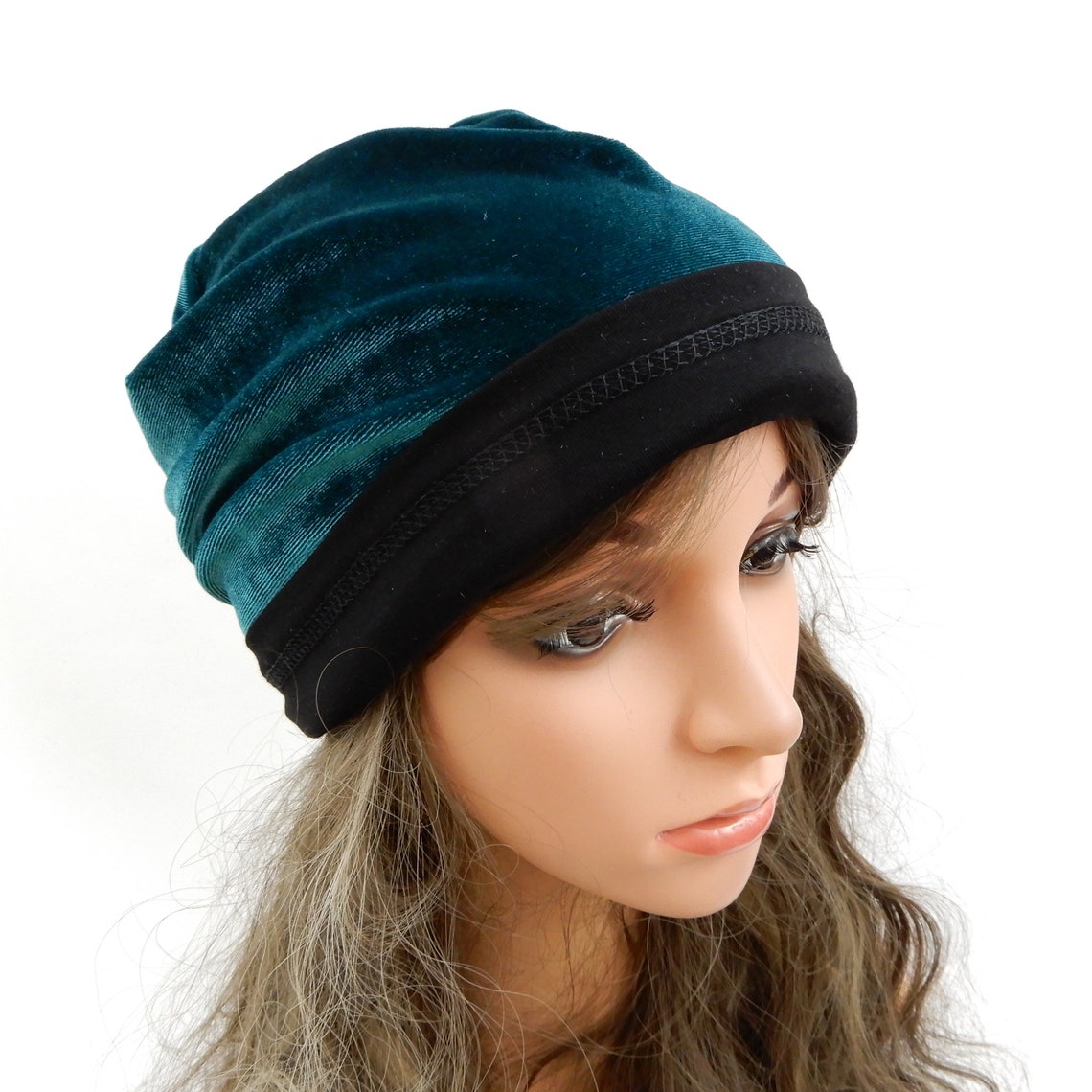 Velvet hat for women Slouch beanie hat with flower pin Stretch Etsy