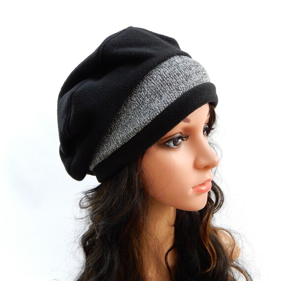 Black Fleece Beret Hat Women Winter 