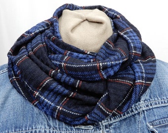 Plaid infinity double loop scarf men women